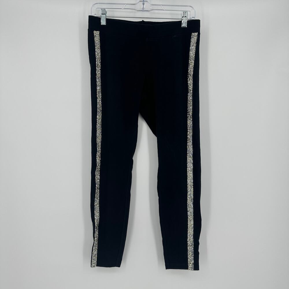 Express Womens Black Rhinestone Side Stripe Leggings Size M Sparkly Stretch Pant